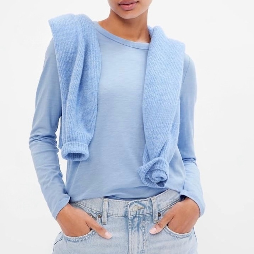 Sky Blue Gap Maternity Long Sleeve Crew Neck Top